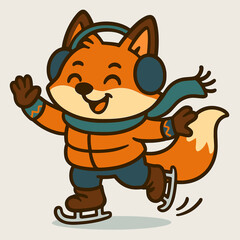 A fox ice skating with big expressive gestures.