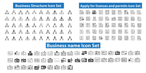 A business structure Icon Set. Apply for licenses and permits Icon Set. Business name Icon Set.svg