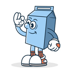 Cheerful Cartoon Milk Carton Mascot Showing OK Gesture. blue color