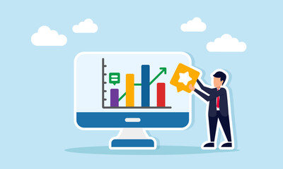 Businessman analyzing project data report with graph on monitor