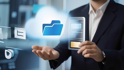 Digital transformation action cloud file management office environment business content modern viewpoint efficiency concept