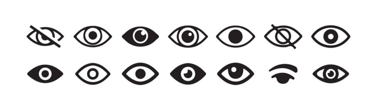 Eye icon set. Eyesight symbol. Hide and show password icons. Eyes open and closed vector icons. Eyes related line icons. View and eye vector linear icon set.vector illustration eps 10.