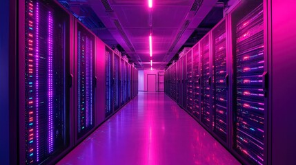A next-generation AI server room with glowing data streams