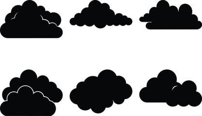 Various Black Cloud Silhouettes Set Against a White Background Representing Weather