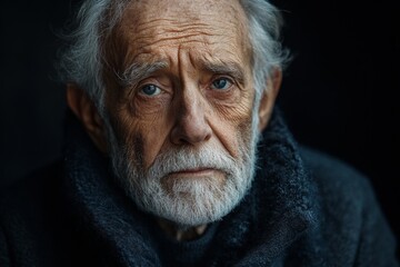 Reflective elderly man intimate setting portrait photography soft lighting close-up depth of emotion