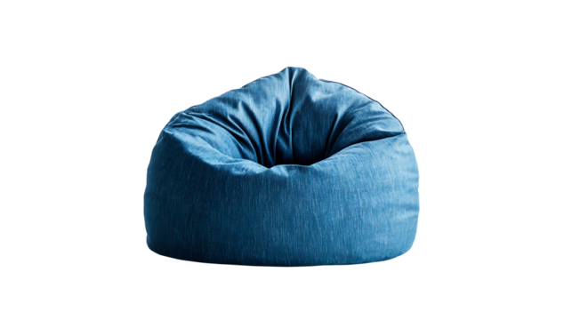 Comfortable blue beanbag chair isolated on transparent background