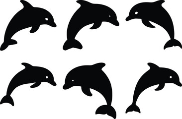 Silhouette of playful dolphins swimming in the sea full of joy and happiness