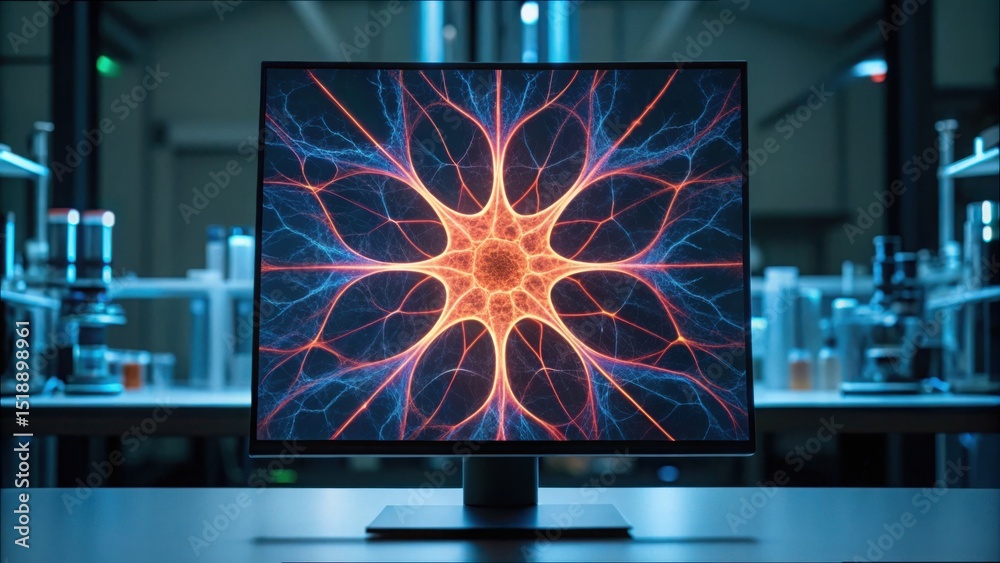 Aufkleber Colorful Neural Network Visualization on Computer Monitor Screen