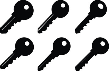 Collection of Black Keys on White Background Security and Access Concept