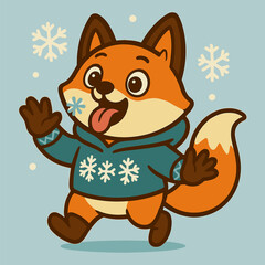 A fox catching snowflakes on its tongue joyfully.