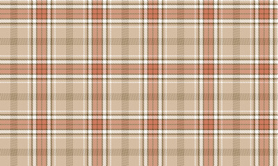 Seamless plaid fabric pattern, cream, orange, white, brown for textiles and clothing, skirts and pants, adding charm to vintage or minimalist style perfectly.
