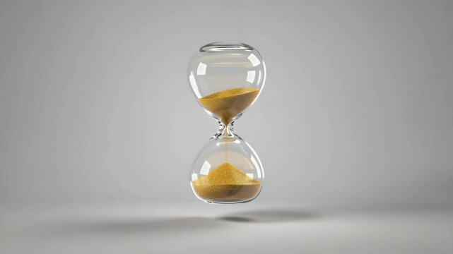 An hourglass floats midair, slowly turning as sand flows both upward and downward, creating a surreal representation of time in a visually captivating loop.