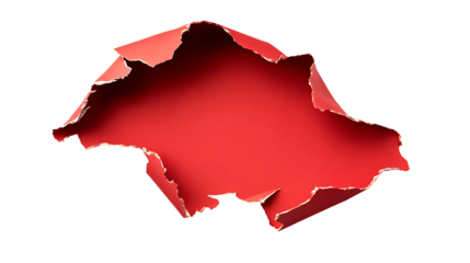 Rough torn red paper hole isolated on transparent background