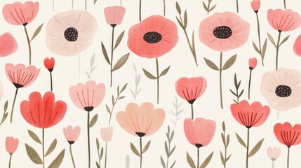 Obraz premium Delicate floral pattern with various shades of pink and red flowers.