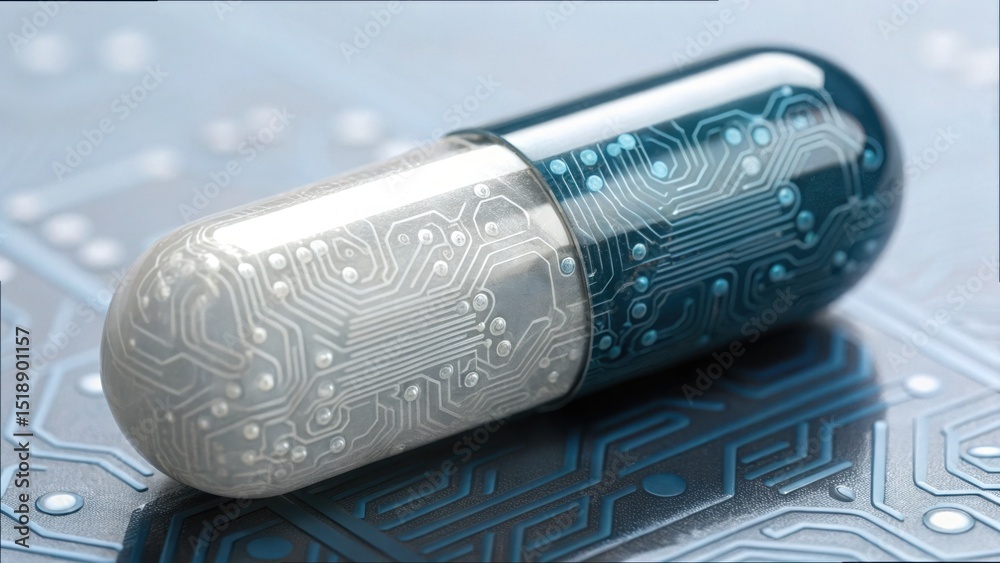 Fototapete Detailed Microcircuit Pattern on a Capsule with Futuristic Design