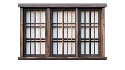 Japanese style dark wooden window isolated on transparent background