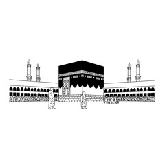 Obraz premium Kaaba in Mecca: Minimalist Black and White Line Art