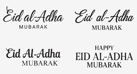 Elegant Eid al-Adha Mubarak Typography Black and White Islamic Greeting Vector
