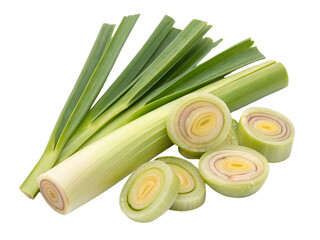 Close-up of Fresh Scallions and Slices Isolated on transparent background, Isolated Png file, Cut-out, Isolate Png, No Background, Isolated object