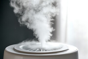 Close up of a humidifier emitting vapor into the air indoors