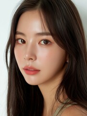 Obraz premium Close-up portrait of beautiful Asian girl with natural makeup and glowing skin