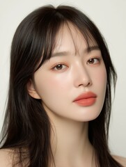 Naklejka premium Close-up portrait of beautiful Asian girl with natural makeup and glowing skin