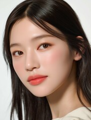 Obraz premium Close-up portrait of beautiful Asian girl with natural makeup and glowing skin