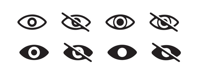 Obraz premium Eye icon set. See and unsee symbol. Show password, Eyesight symbol. Simple eyes collection. Eye silhouette vector illustration eps 10..