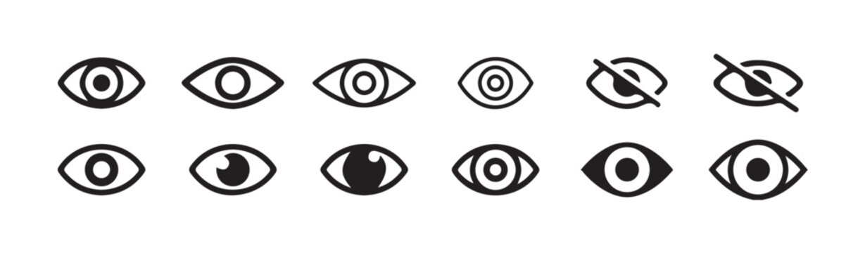 Eye icon set. See and unsee symbol. Show password, Eyesight symbol. Simple eyes collection. Eye silhouette  vector illustration eps 10..