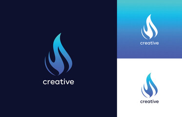 Modern fire flame blue logo inspiration 