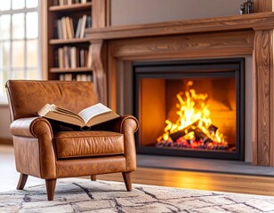 Cosy place for reading by the fireplace.