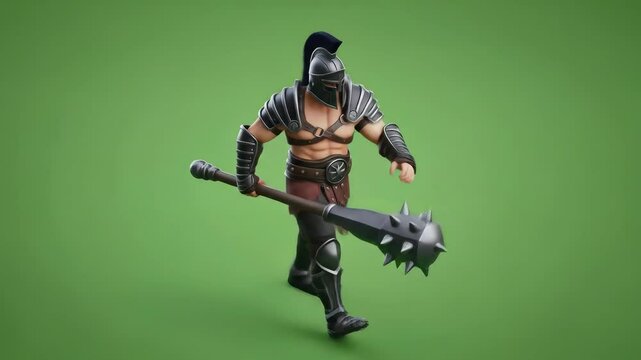 Stylized Gladiator with Spiked Mace, Rendered in Unreal Engine, Ready for Battle in Game or Animation, Warrior Hero, Digital Art, 3D Character