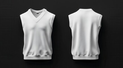 Blank white sleeveless sweater vest displayed front and back.