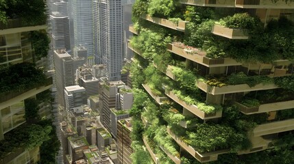 Obraz premium The fusion of modern architecture and lush greenery in a vibrant city landscape long title A breathtaking cityscape showcasing the of towering