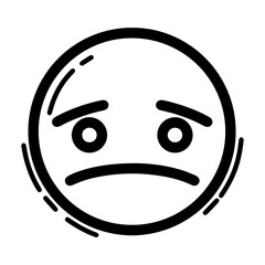 Outline style drawing of a circular emoji expressing sadness or disappointment, shown by downcast eyebrows and a subtle frown. Can be used to convey unhappiness, mild disappointment, slight worry