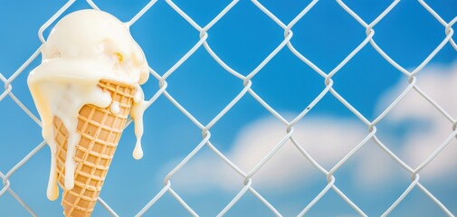 Melting Ice Cream Cone on Chain Link Fence
