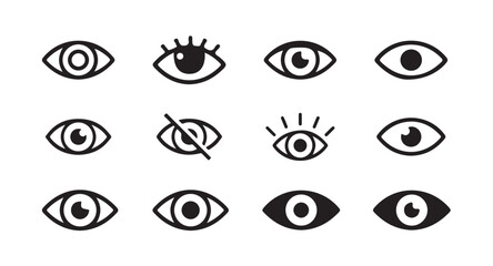 Eyes icon vector collection. Look and Vision icons.Human eye icons set. silhouette black. look, view, eye icon.Eyes open and closed Icons vectors. vector illustration eps 10.