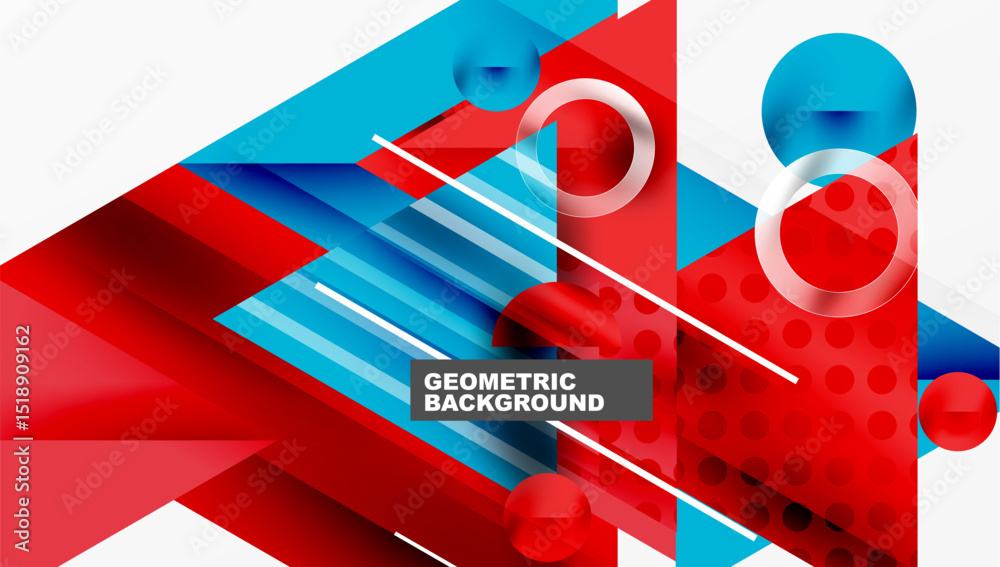 Aufkleber abstract geometric design. red, blue gradients dominate. lines, circles create dynamic composition. 