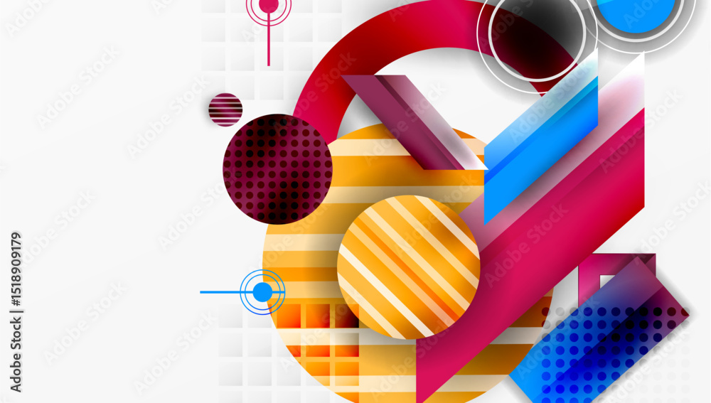 Leinwandbilder abstract geometric design. circles, rectangles overlap creating vibrant composition. modern style, b