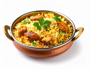 Chicken Biryani in Pot/Handi traditional biryani with white isolated background 