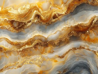 Abstract marble surface with golden and grey patterns of fluid motion