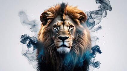 Obraz premium Majestic Lion, Ink Splatter, Animal Illustration