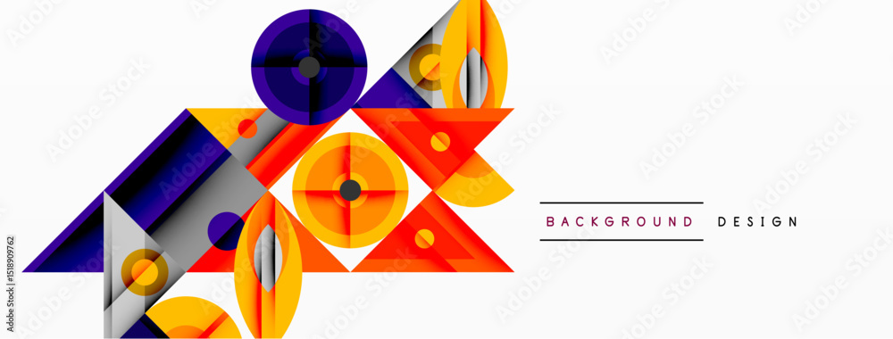 Aufkleber abstract geometric shapes overlap, creating dynamic composition. vivid colorsorange, blue, purplecon