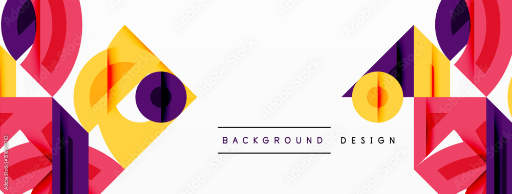 Poster Abstract geometric shapes, vibrant colors, white space. Modern design elements create dynamic visual impact. Background suitable for presentations.