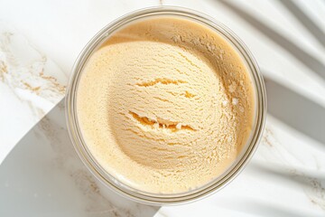 Creamy Dessert Delight: Top-Down View of Light Brown Ice Cream