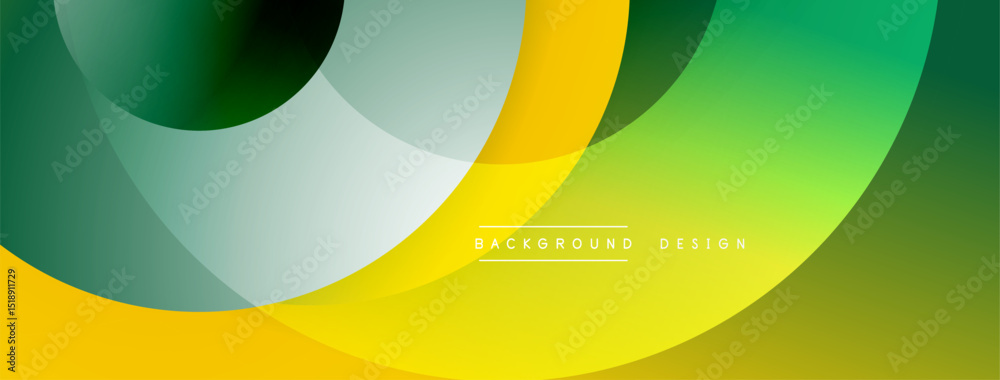 Poster Abstract background features overlapping circles, vibrant yellow, green hues. Modern design, smooth gradients create dynamic visual effect.