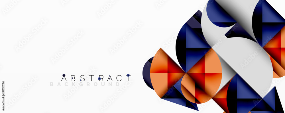 Poster Modern abstract design features geometric shapes, vibrant colors, white space. Dynamic composition creates visual interest.
