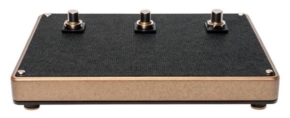 three-foot switch guitar effects pedal isolated with transparent background