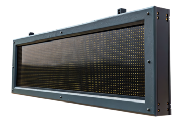 Angled view of a dark electronic dot display screen isolated with transparent background