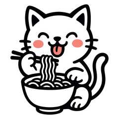playful cat enjoying ramen with chopsticks